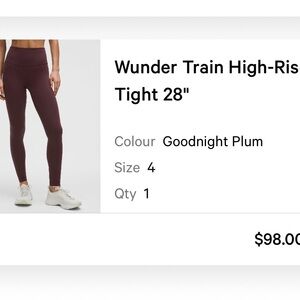 lululemon Wunder Train High-Rise Tight 28" Goodnight Plum